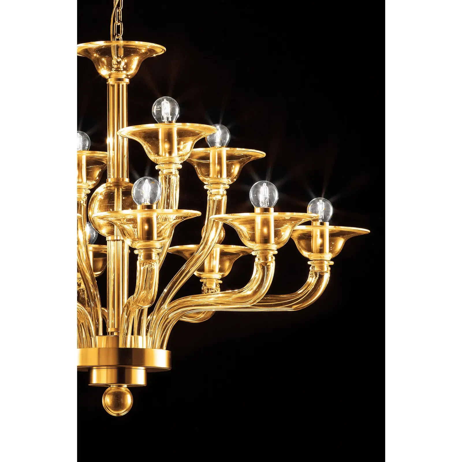 Modern Amber Linear Murano Glass Gold Chandelier In Contemporary Style photo for sale