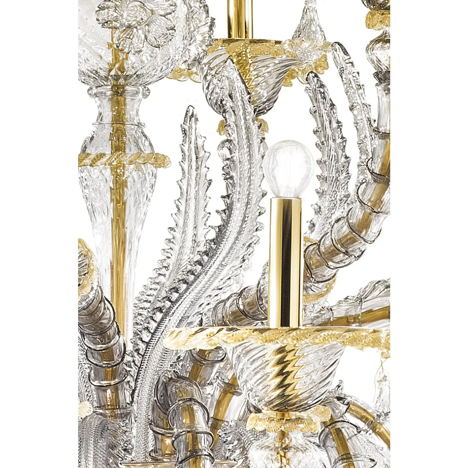 Elegant Huge Ca’ Rezzonico Murano Glass Chandelier With Gold Accents And Leaves photo Lighting