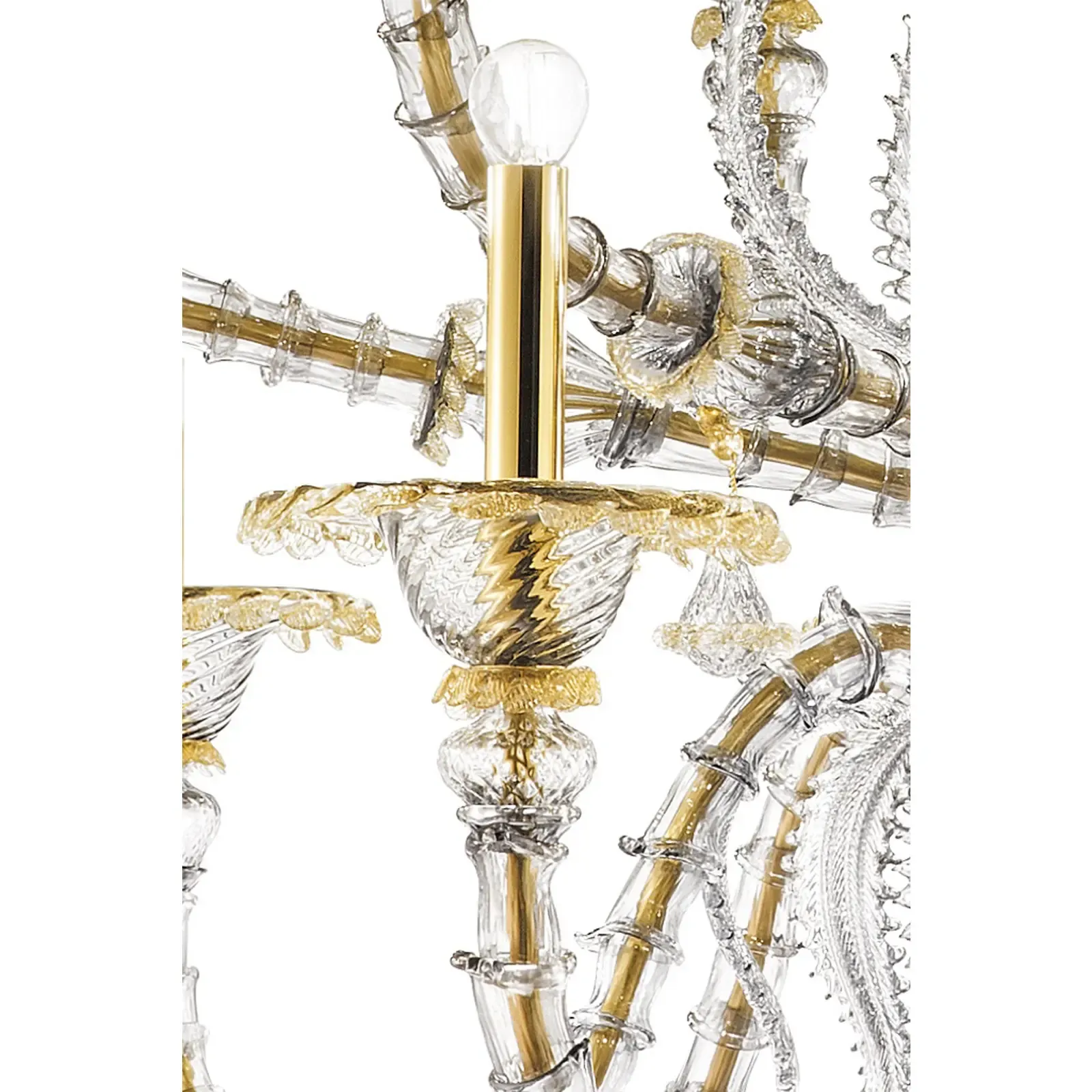 Elegant Huge Ca’ Rezzonico Murano Glass Chandelier With Gold Accents And Leaves photo buy