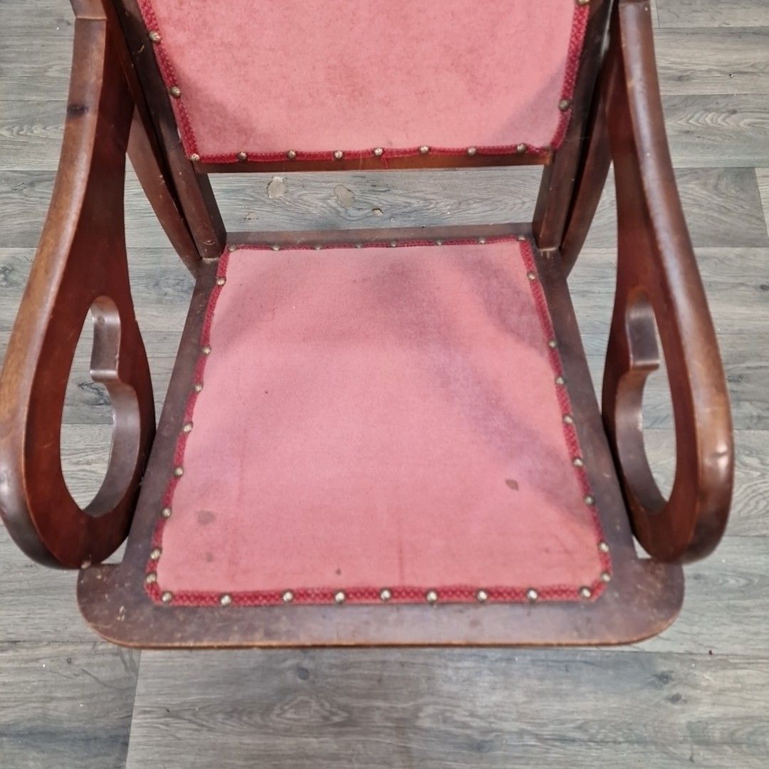 Vintage High Back Armchair Solid Hardwood Antique Arts & Crafts Style Chair photo buy