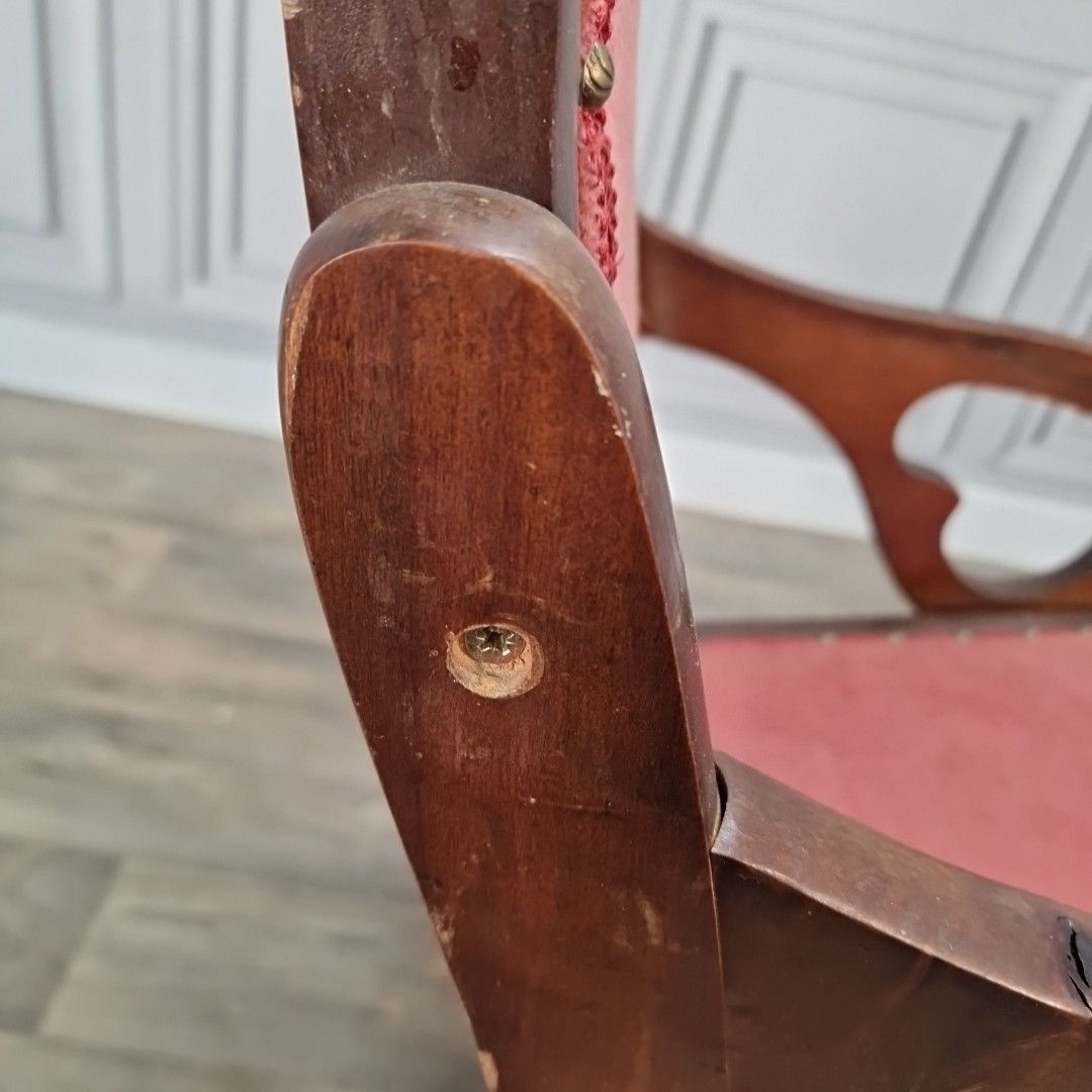 photo vinterior Vintage High Back Armchair Solid Hardwood Antique Arts & Crafts Style Chair