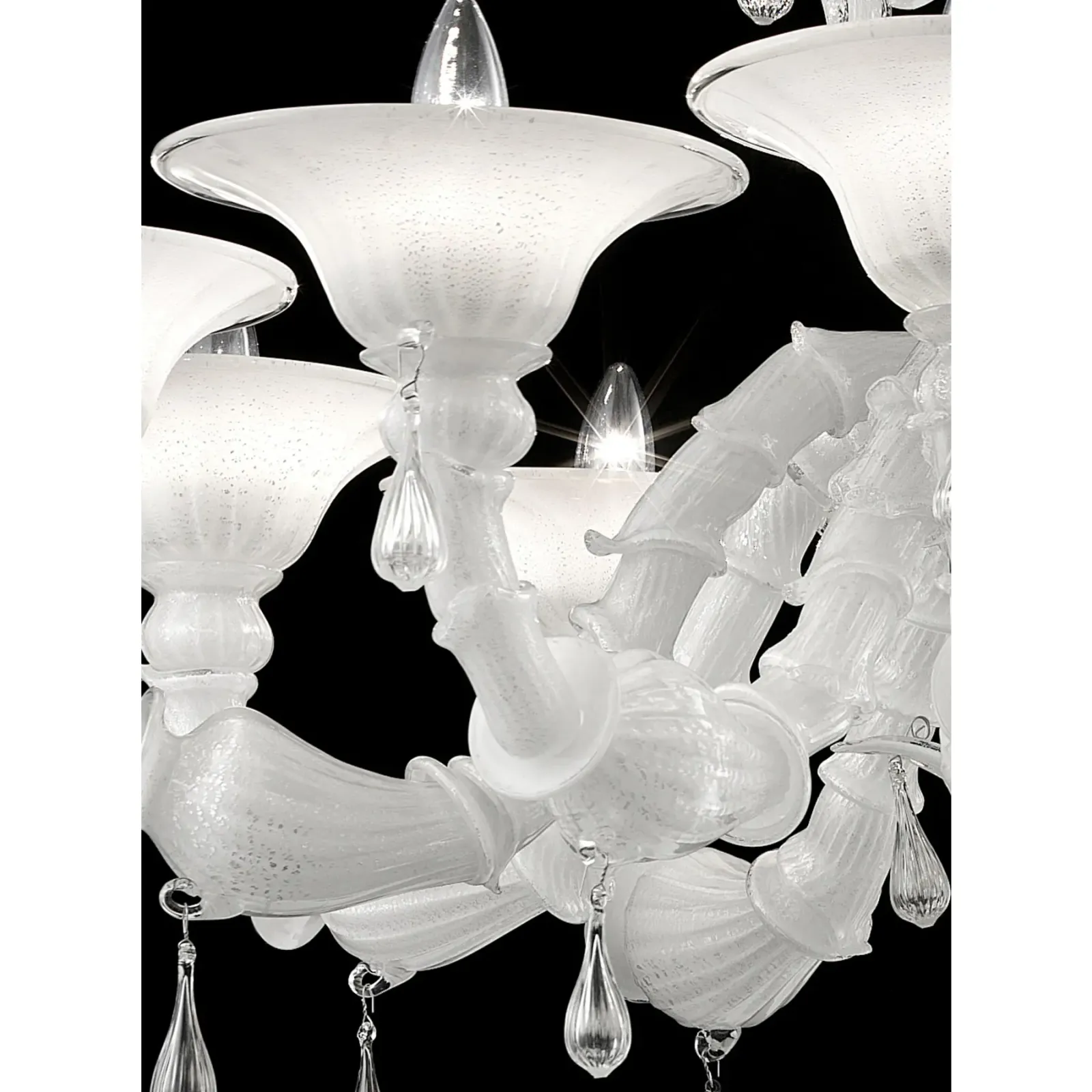White Venetian “Ca’ Rezzonico” Murano Glass Chandelier With Clear Glass Drops photo 12764.0