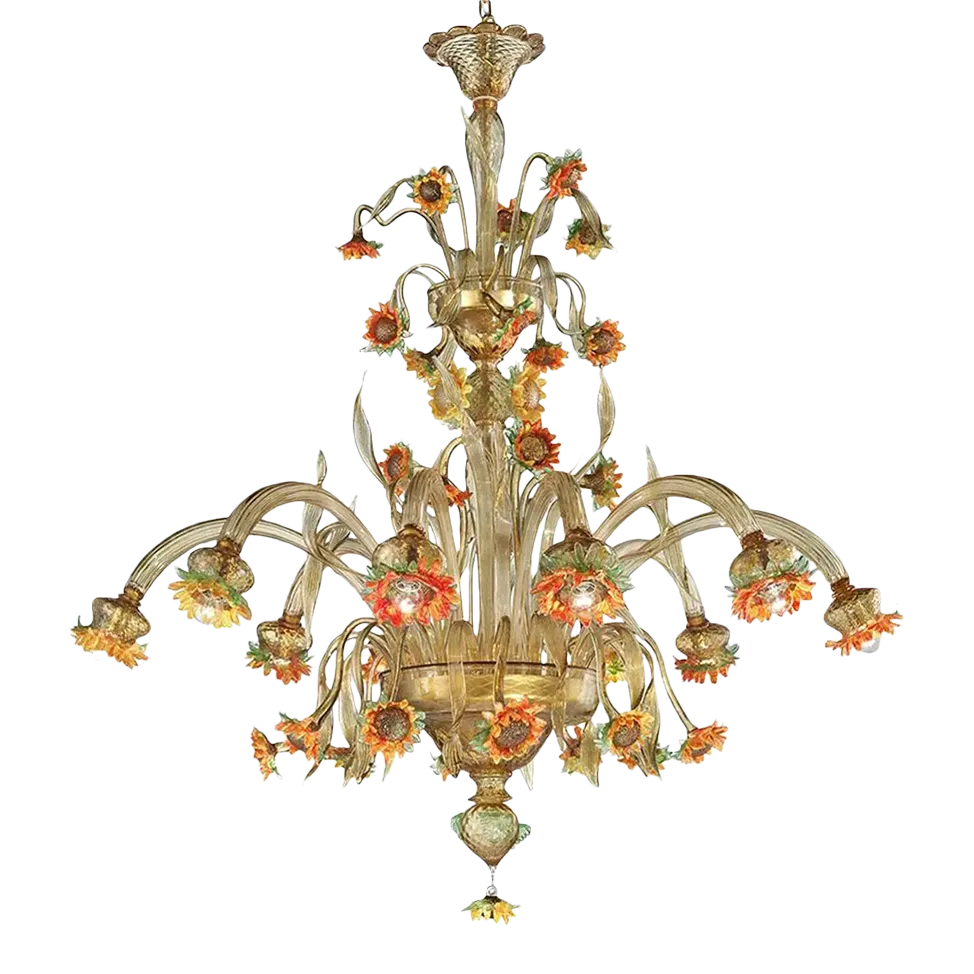 Artistic Venetian “Sunflowers” Murano Glass Chandelier