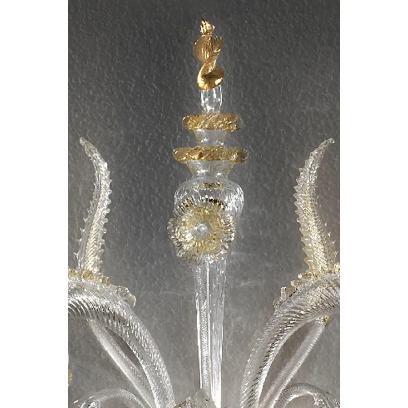 Italian Luxury Wall Sconce In Clear Murano Glass With Gold Floral Motifs photo 4531.0