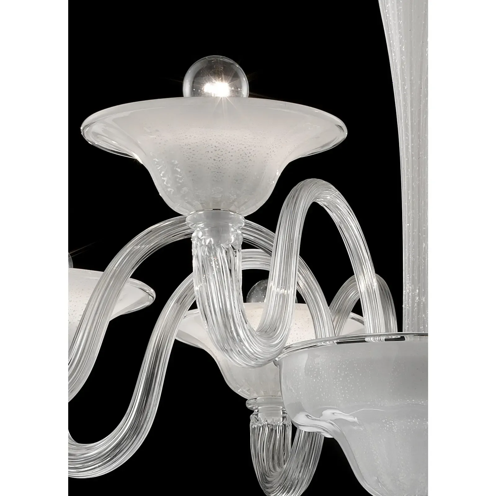 Modern Venetian Murano Glass Chandelier In Transparent And White Tones With Silver Leaf photo 8509.0