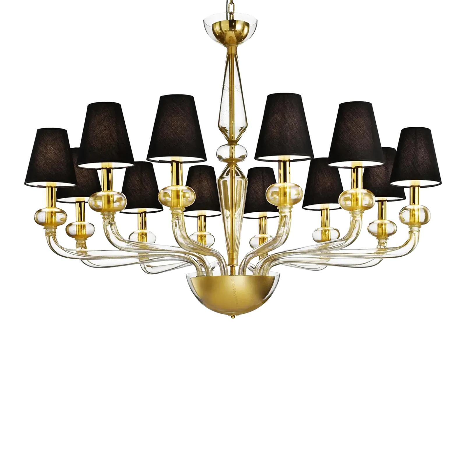 Minimalist Modern Linear Murano Glass Chandelier With Gold Leaf Accents
