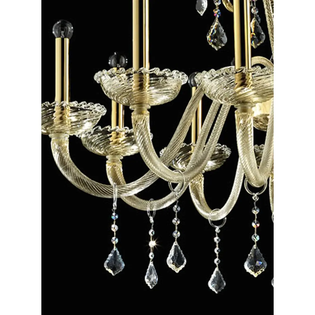 Ornate Imperial Venetian Chandelier With Gold Curled Murano Glass photo for sale