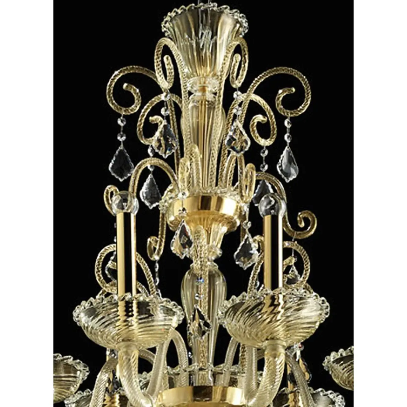 Ornate Imperial Venetian Chandelier With Gold Curled Murano Glass photo buy