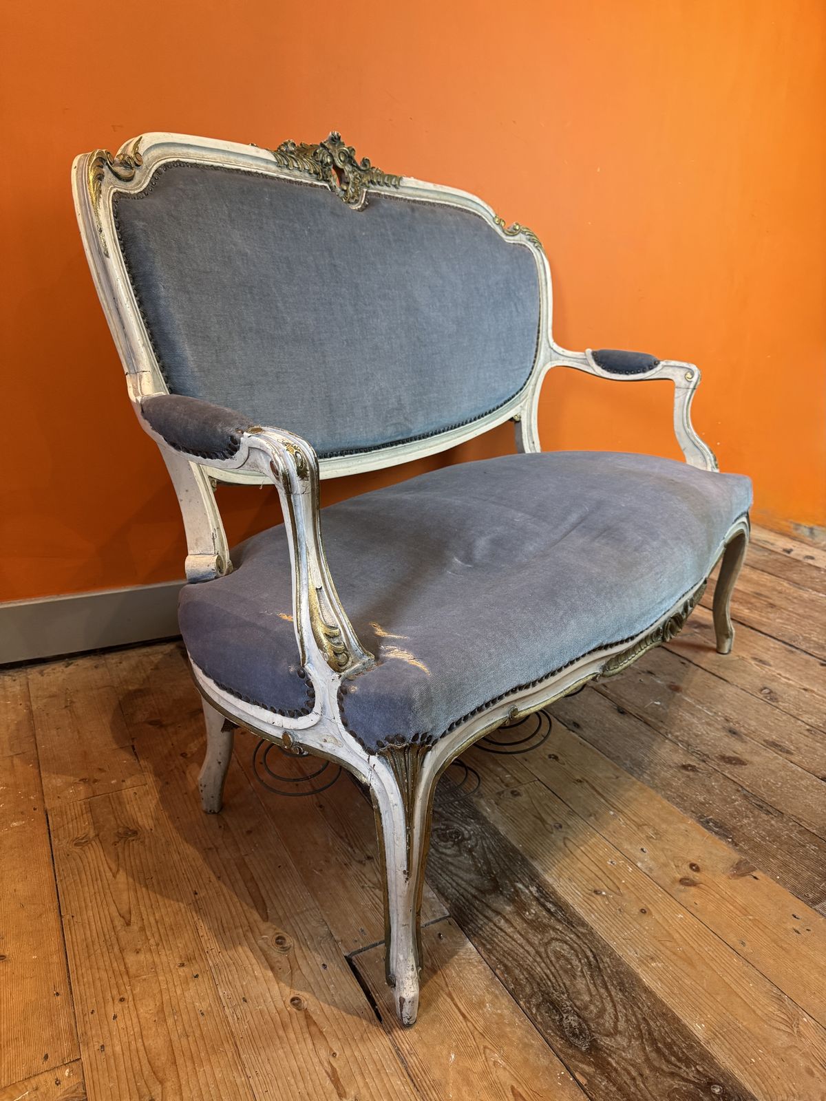 Antique French Two Seat Painted Sofa In Louis XV Style For Recovering photo Furniture