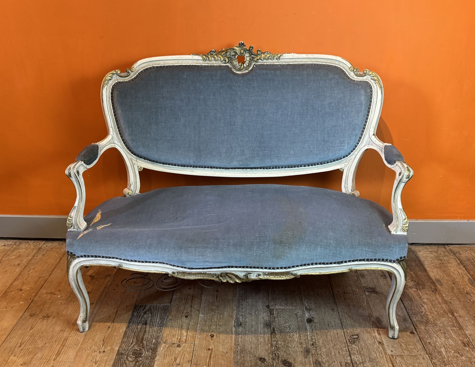 Antique French Two Seat Painted Sofa In Louis XV Style For Recovering