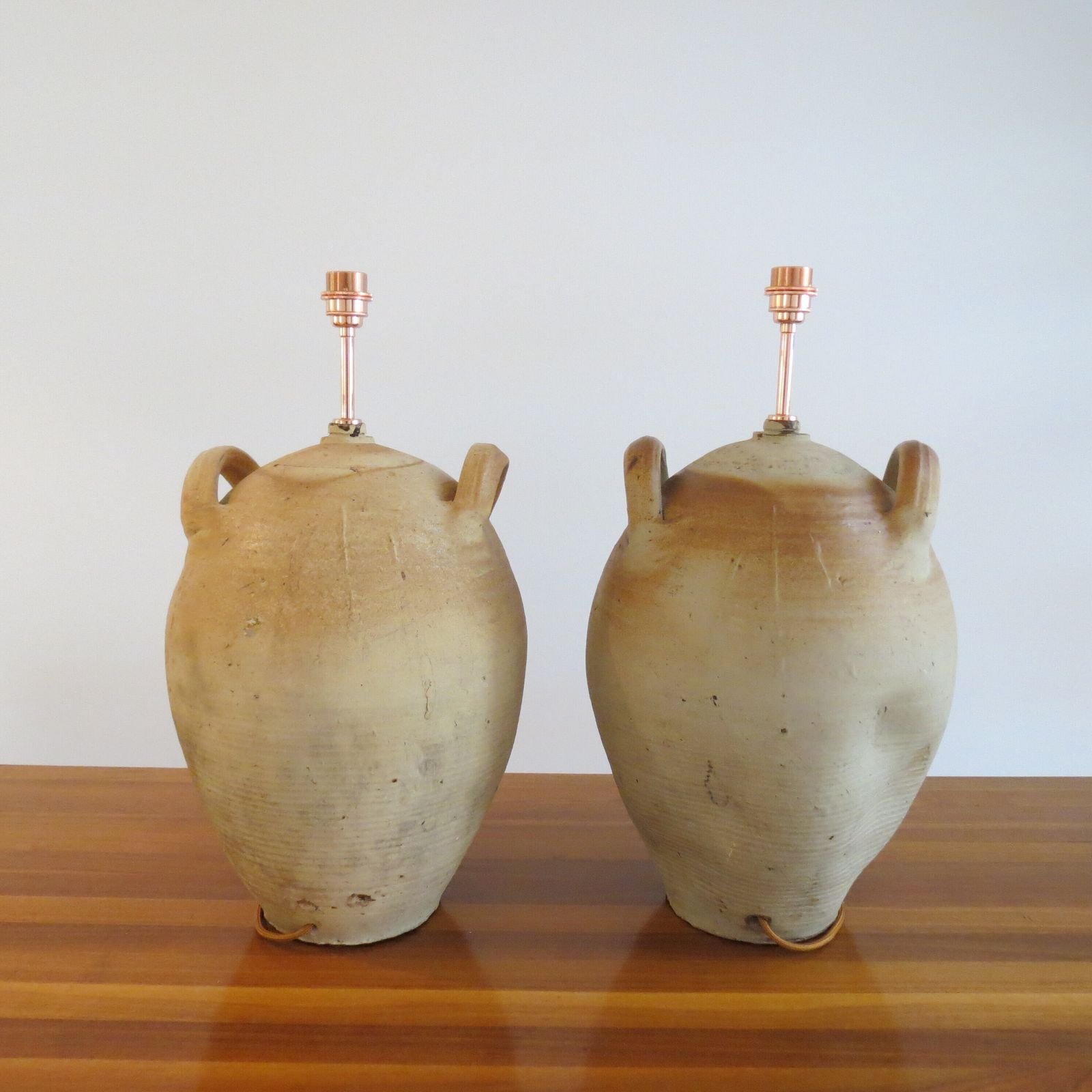 photo for sale Pair Of Very Large Pottery Olive Oil Jar Table Lamps