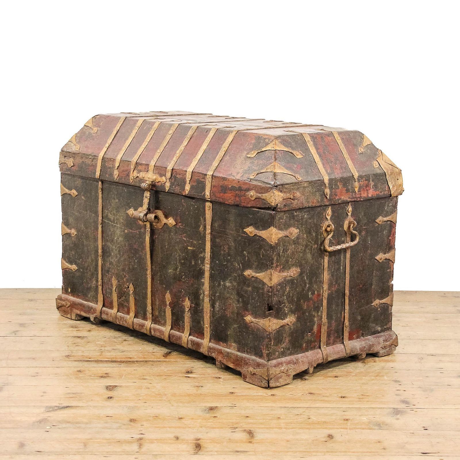 Antique 19th Century Iron Bound Trunk | Antique Furniture | Antique Trunk | Antique Storage | Pine Trunks | Blanket Box (M 5955)