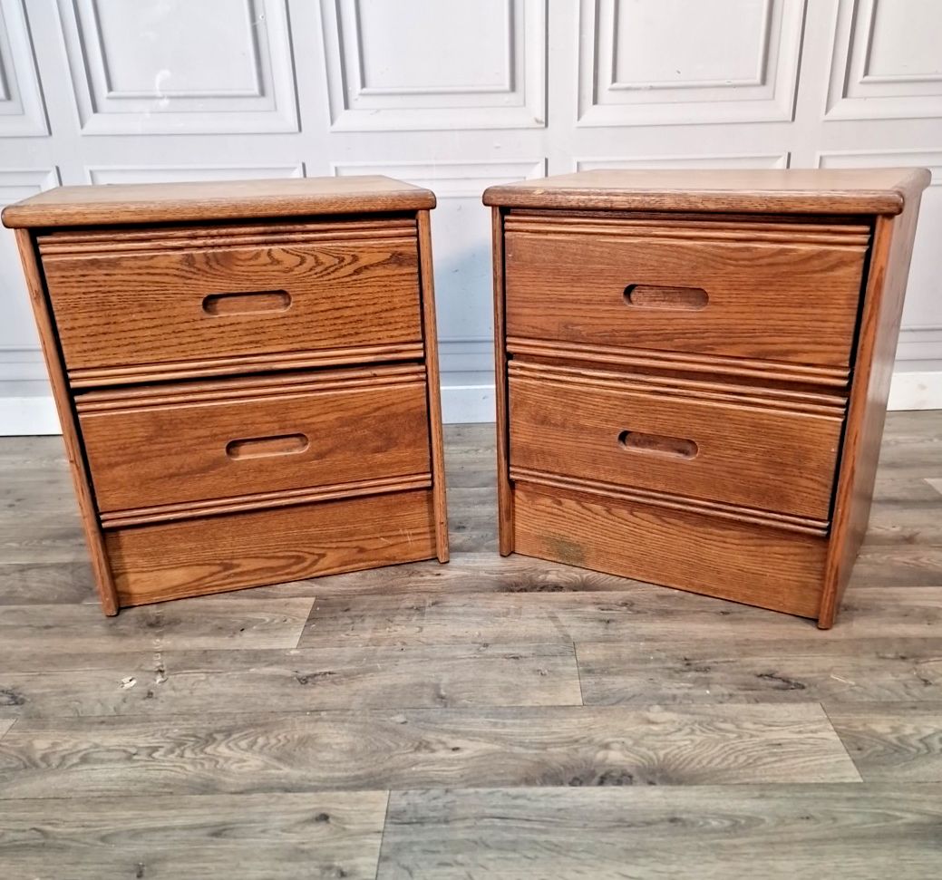 Pair Military Bedside Cabinets Vintage Oak Effect 2 Drawer Us Navy Tables