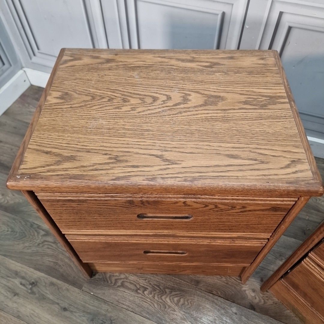 Pair Military Bedside Cabinets Vintage Oak Effect 2 Drawer Us Navy Tables photo buy