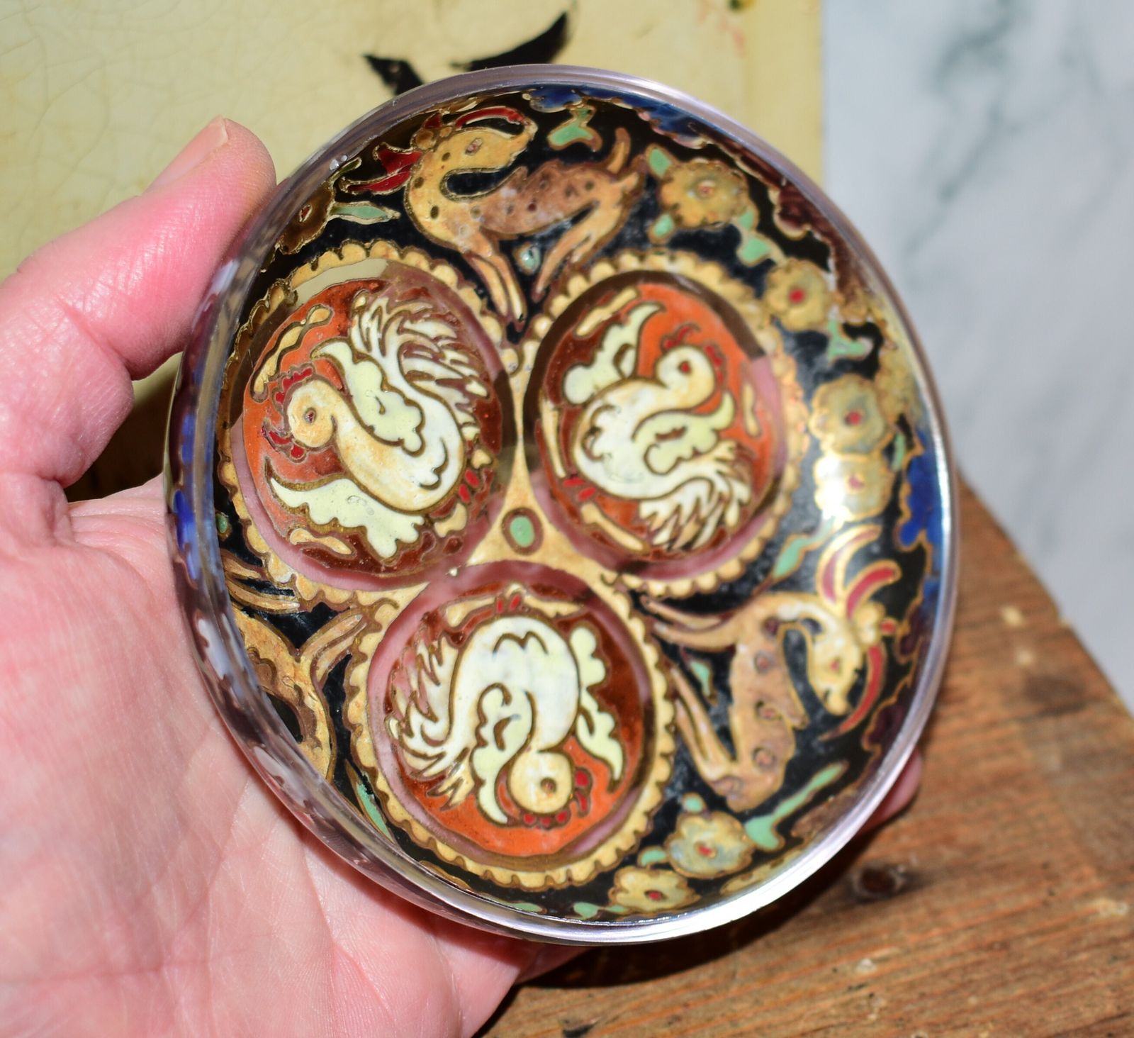 photo buy Mudejar Style Hand Painted Decorative Glass Dish By José Cire Royo C.1960