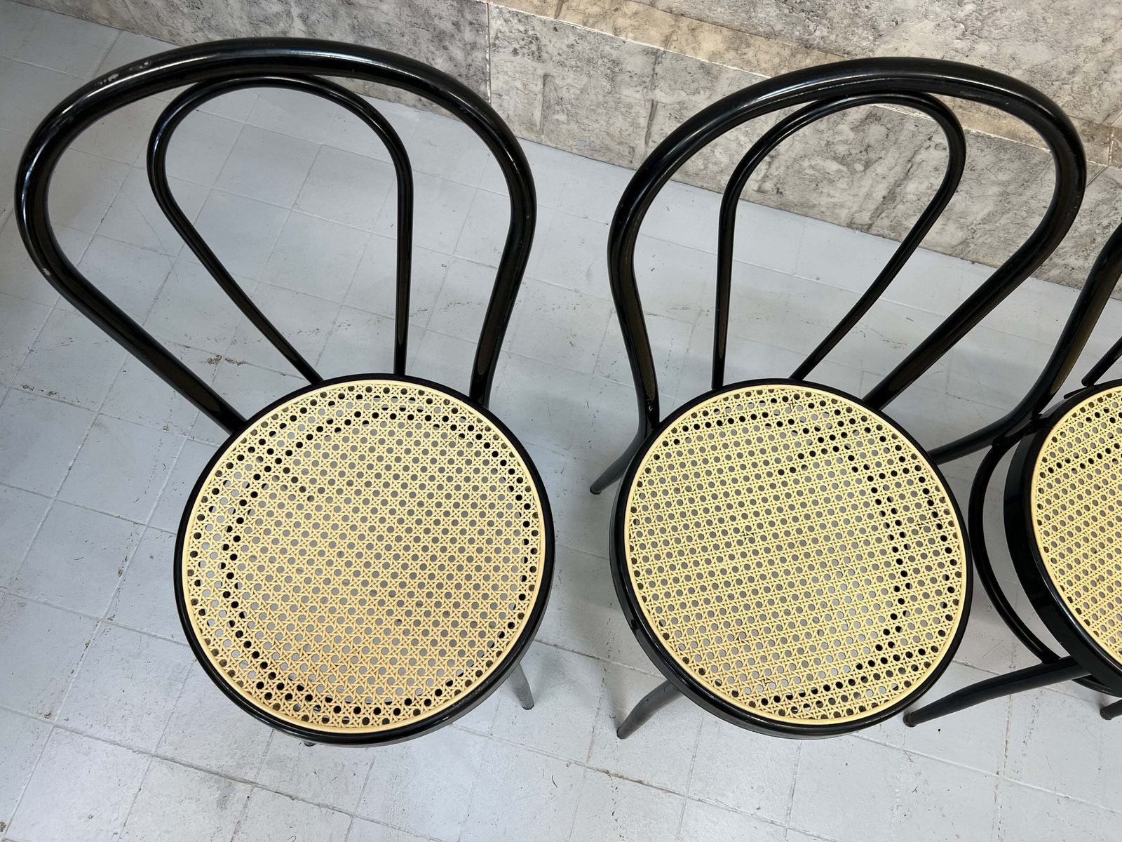 Set Of 4 Black Round Back Black French Bistro Chairs photo Furniture
