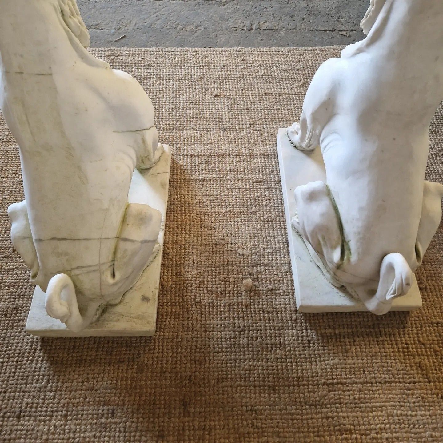Pair Of Art Deco Life Size Marble Guarding Lions Statues photo 2900.0