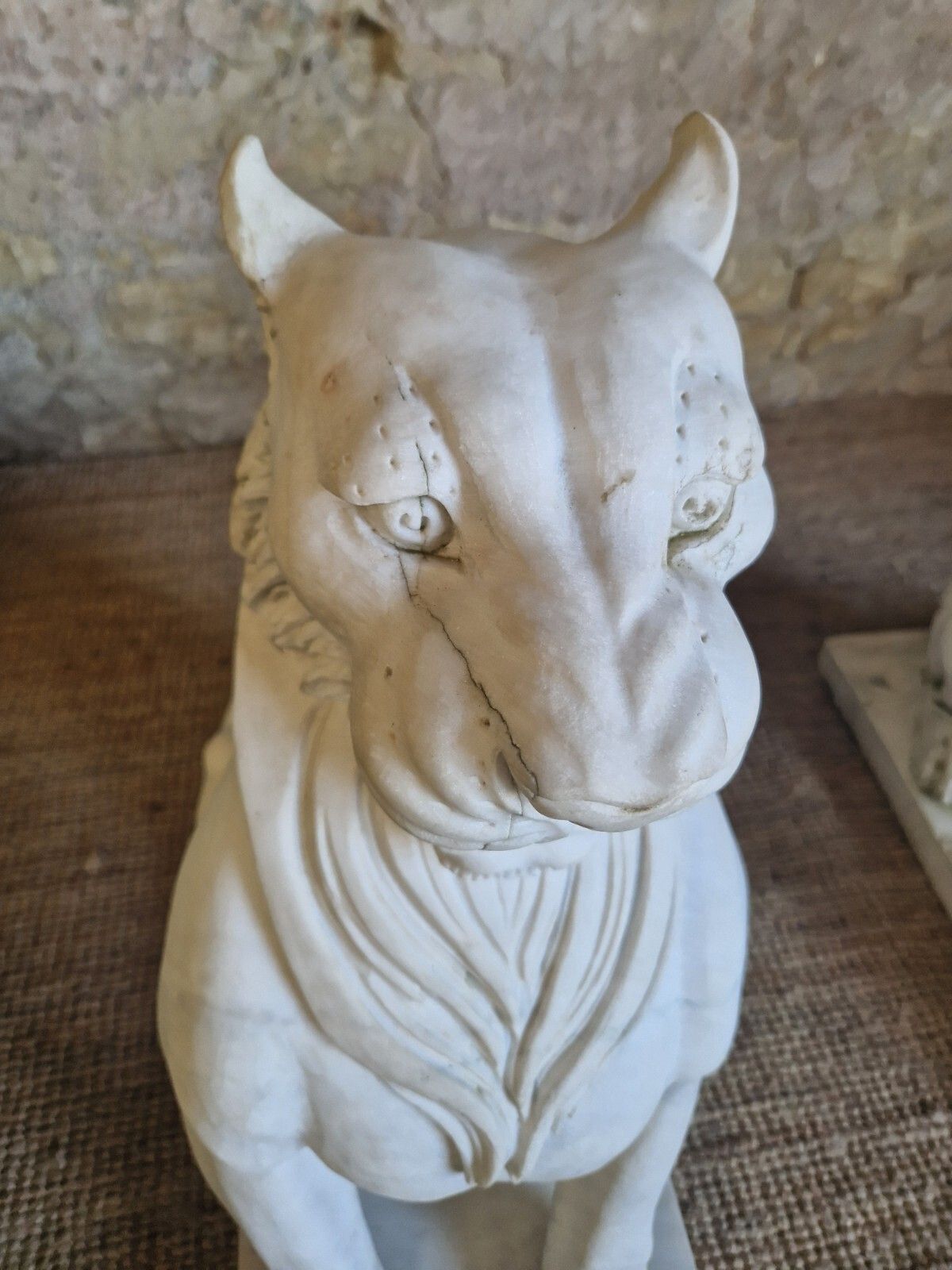 Pair Of Art Deco Life Size Marble Guarding Lions Statues photo vinterior