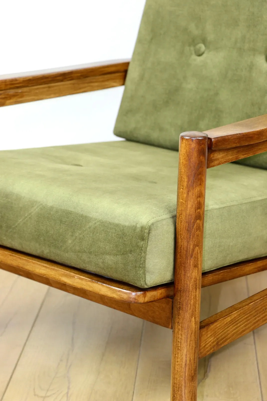 Wooden Armchair Designed By Z. Baczyk Vintage, Olive Green Velvet photo Furniture