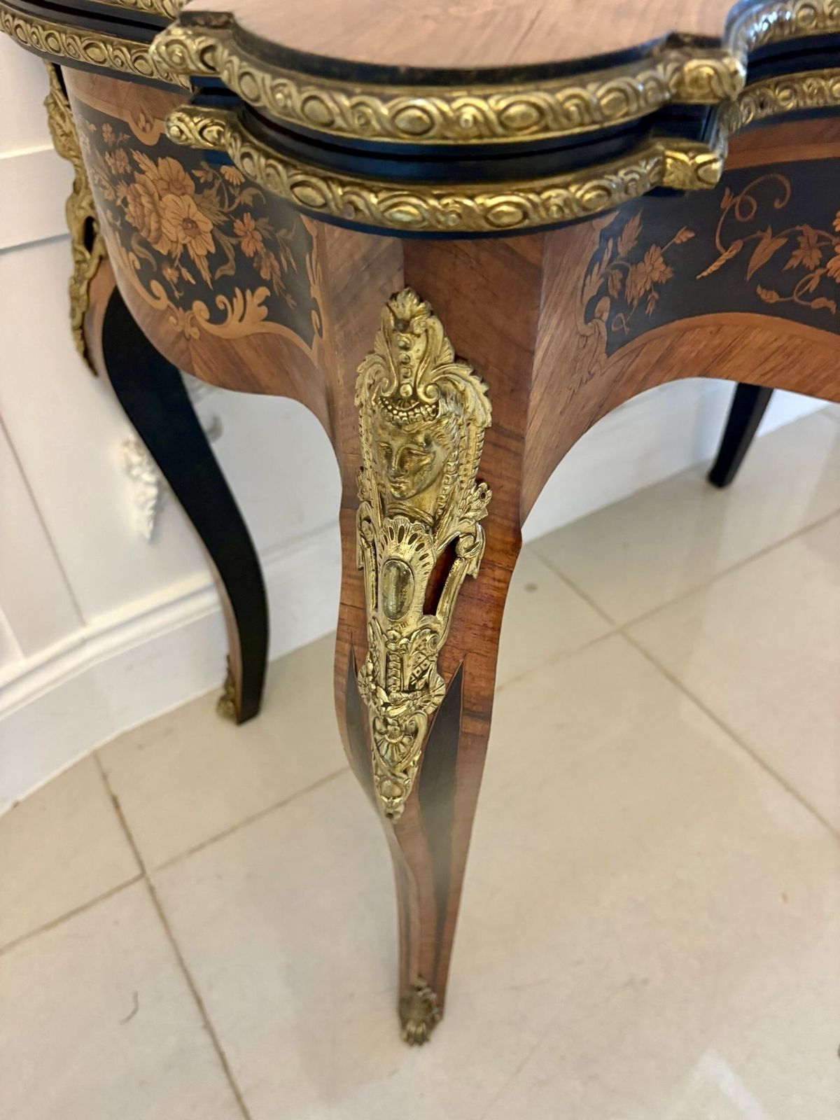 5485.0 Antique French Kingwood Marquetry Card Table Ormolu Mounted Louis XV Style photo