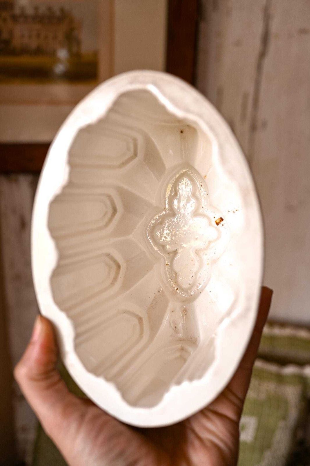 Antique Copeland Jelly Mold | Optical Fan & Quatrefoil Relief | Victorian Kitchenalia | 17.5x11.5 Cm