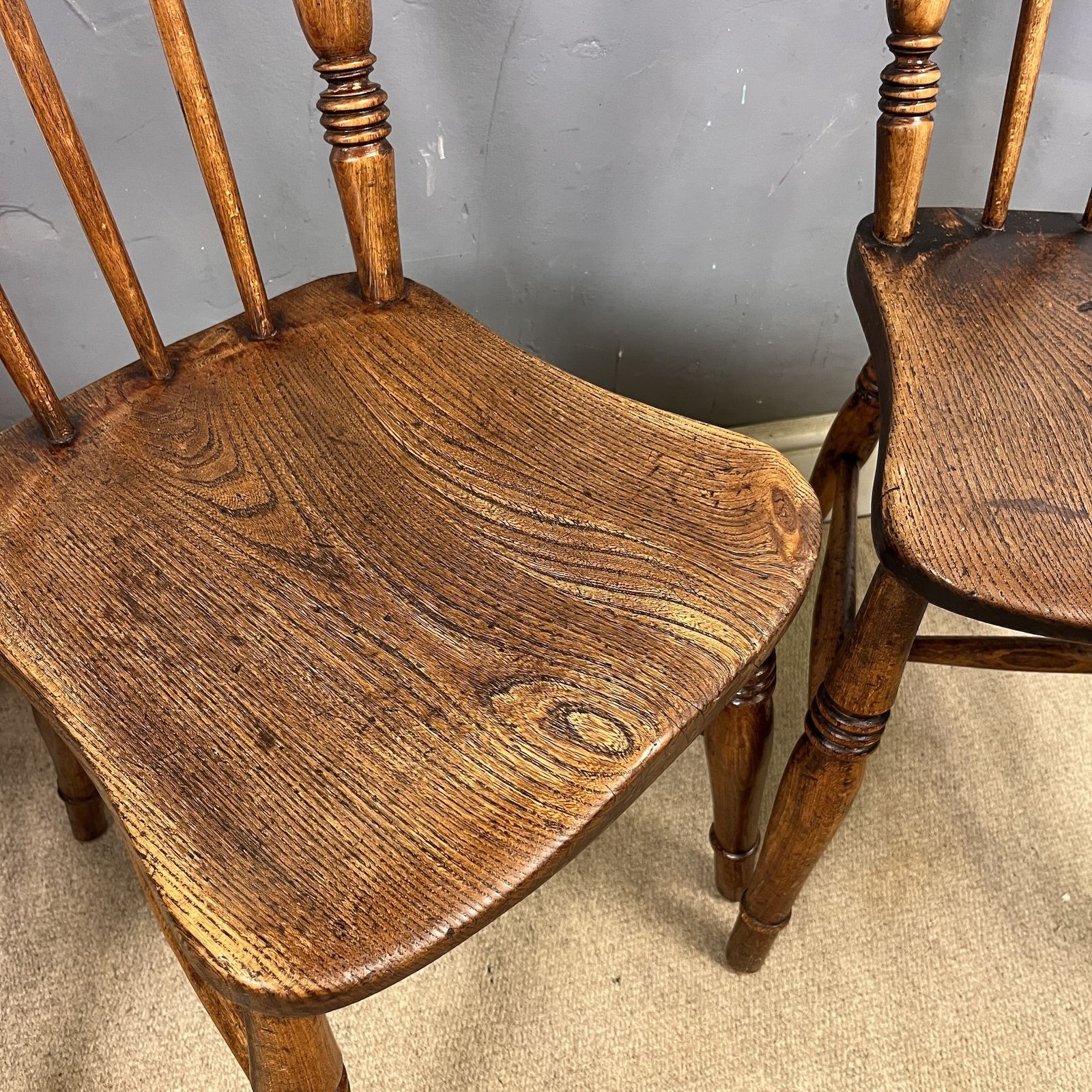 photo for sale Antique Elm Kitchen Dining Chairs