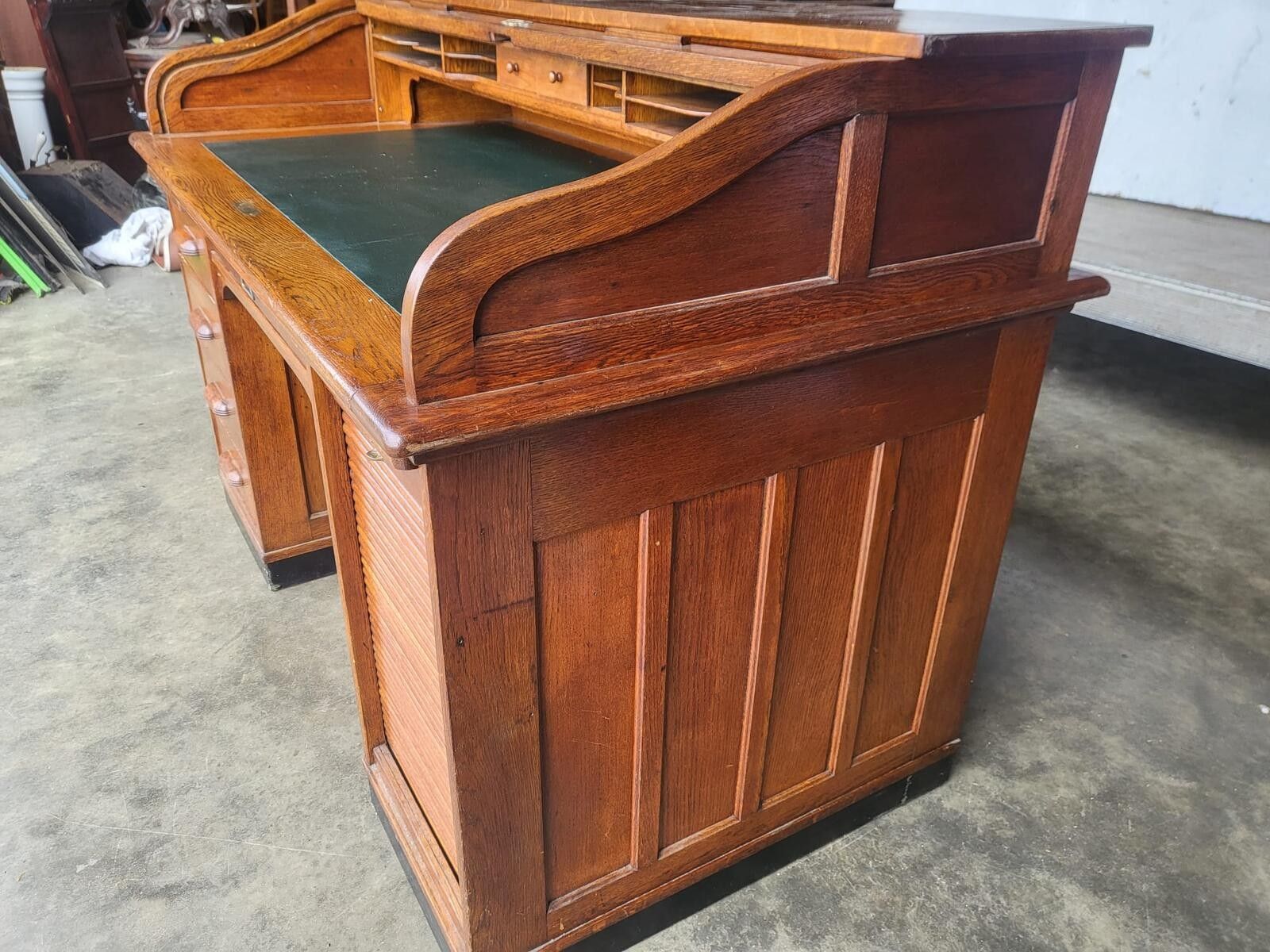 Antique Oak Roll Top Tambour Twin Pedestal Desk Drawers photo 695.0