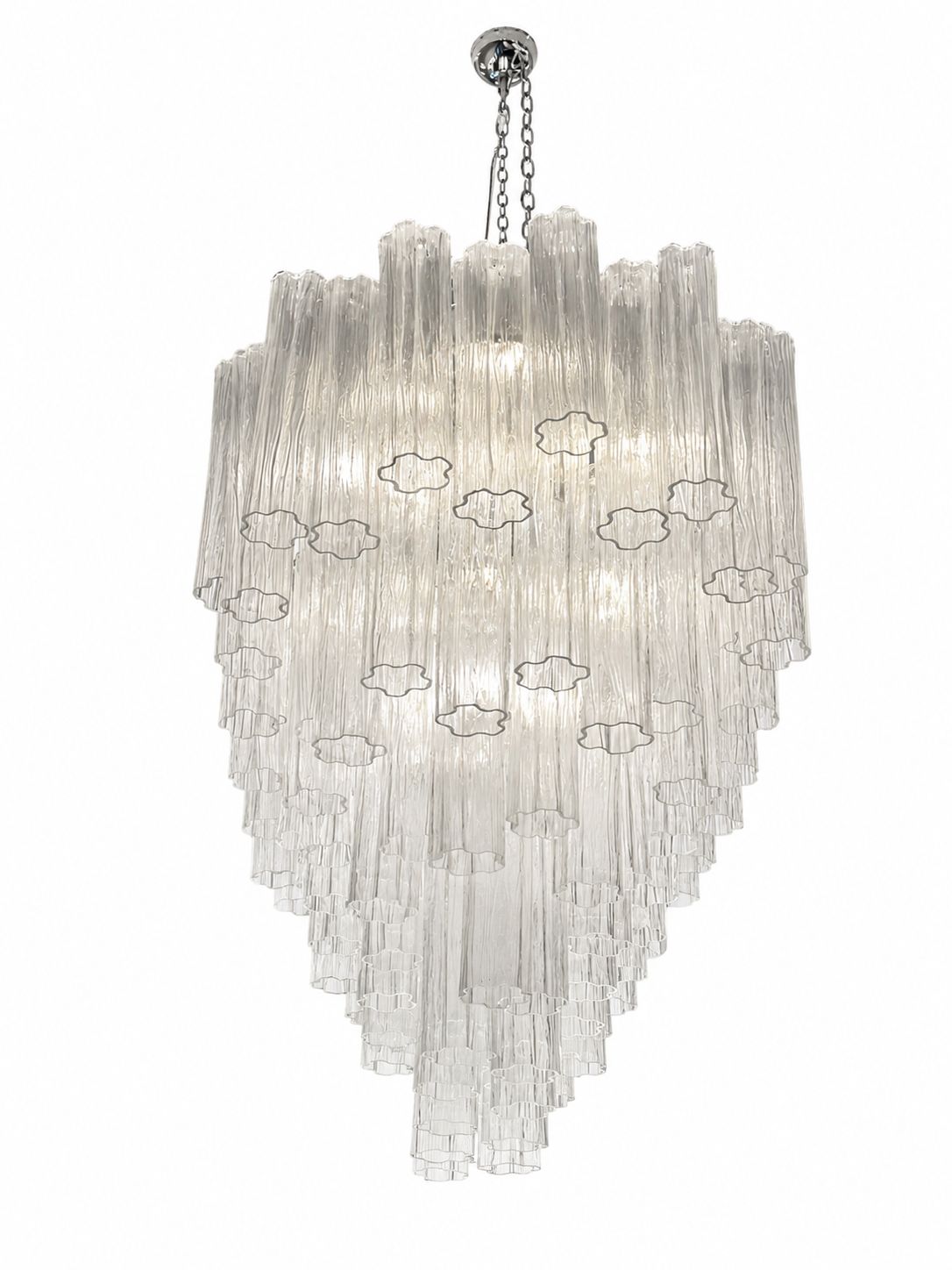 Contemporary Elegant Clear "Tronchi" Murano Glass Chandelier In Venini Style photo furniture