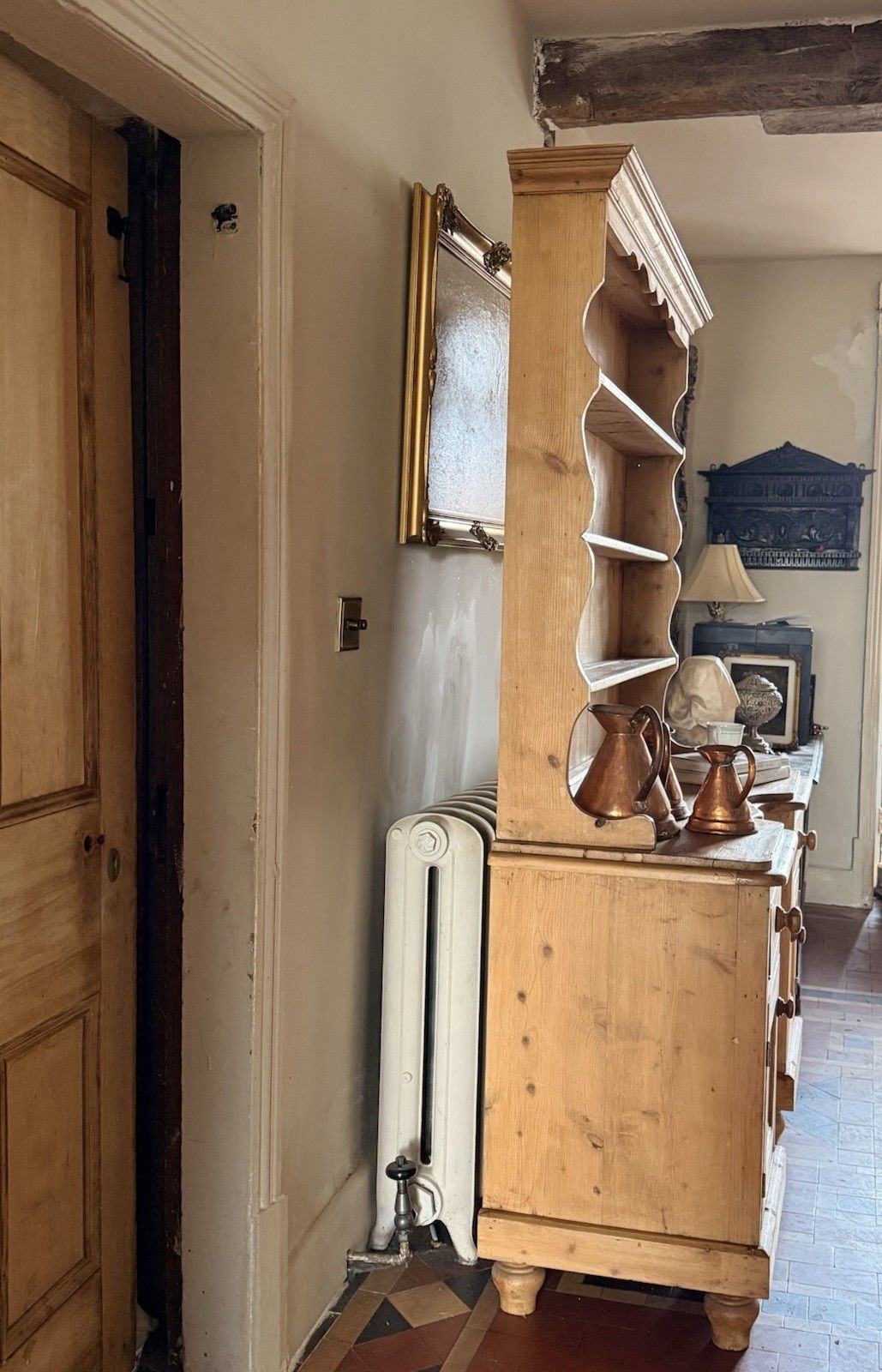 Vintage Farmhouse Rustic Country Pine Kitchen Welsh Cabinet Dresser W/Plate Rack photo buy