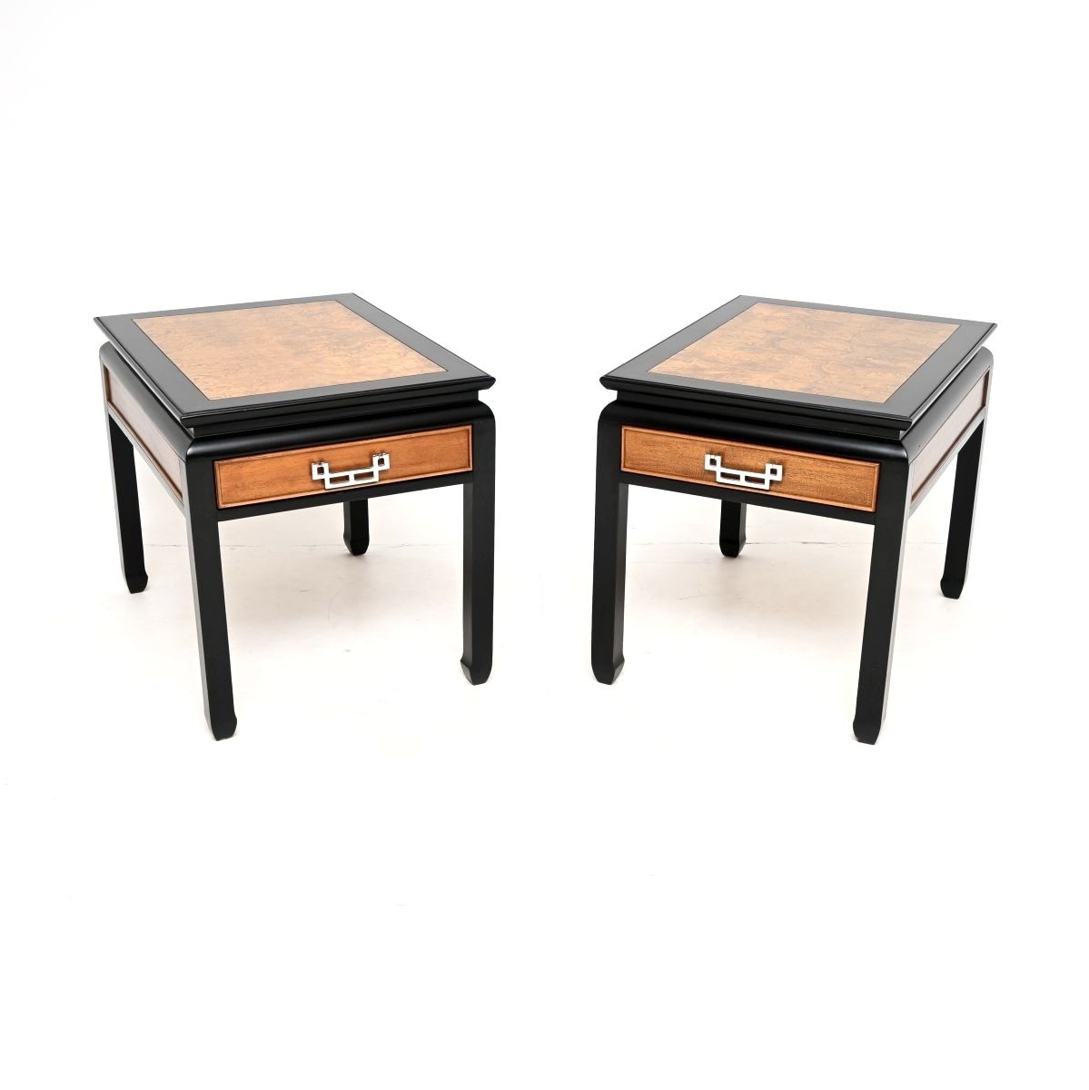 Pair Of Vintage Burr Elm Side Tables By Raymond Sobota
