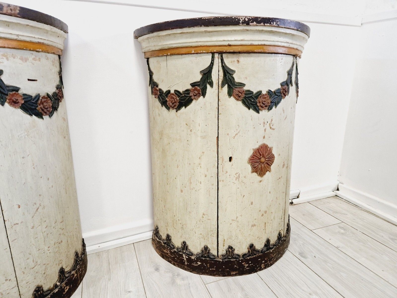 Antique 18th Century Hand Painted Drum Cupboards  Italian 1760 Chateau Furniture photo Furniture