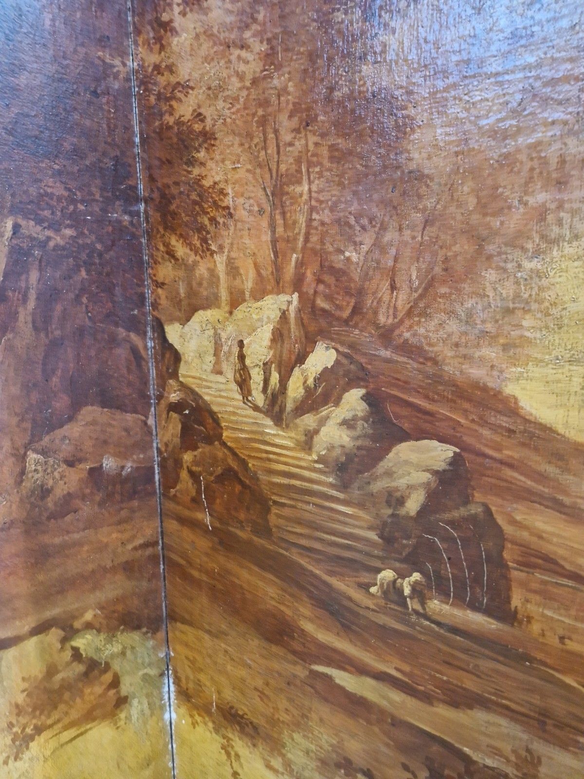 photo vintage Antique French 4 Panel Hand Painted Room Divider Screen 19th Century