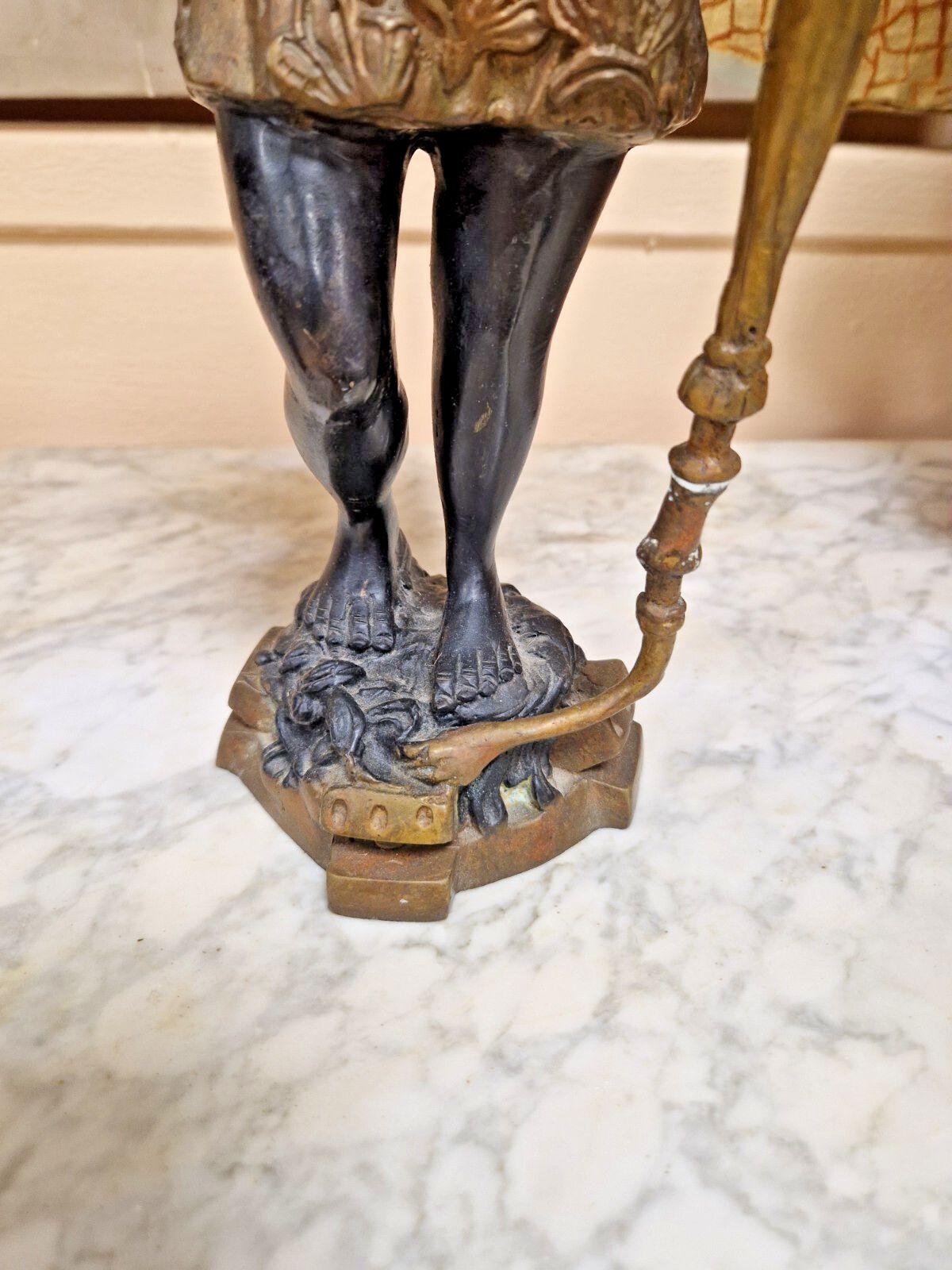 Pair Of Antique Italian Candlesticks Bronze Venetian Sculptures 19th Century photo vintage