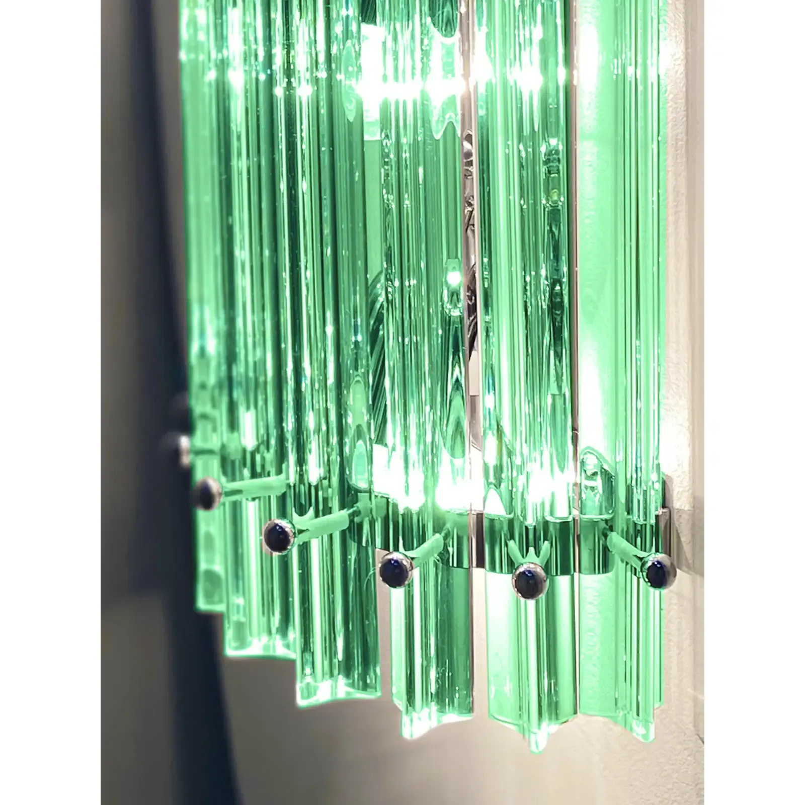 Contemporary Green “Wather Triedro” Murano Glass Wall Sconces   Lot Of 4 photo vinterior