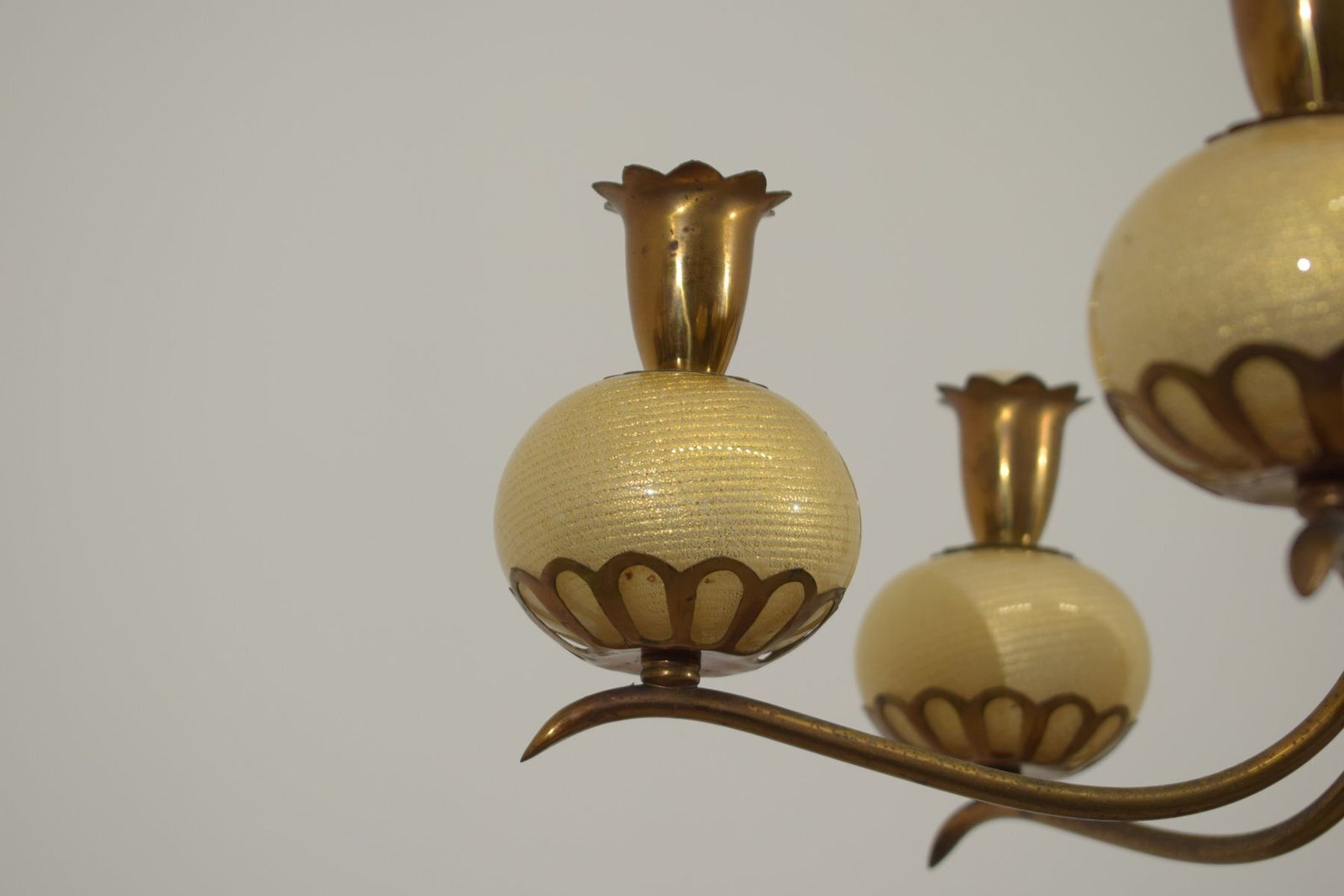 Murano Glass And Brass Chandelier From Barovier & Toso, 1950s photo vintage