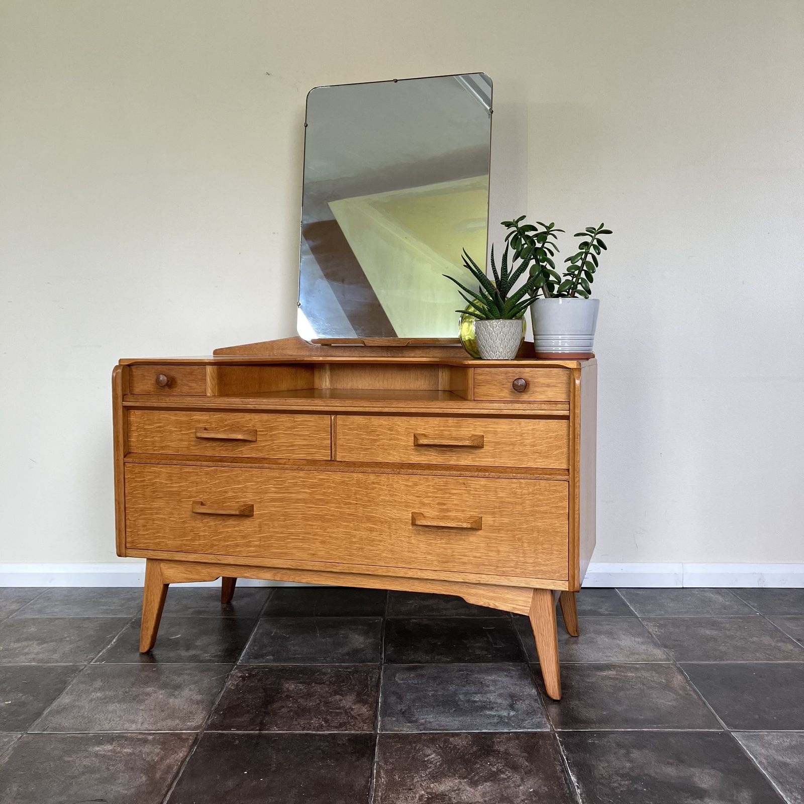 Refurbished 1950's Mid Century Modern E Gomme G Plan Oak Brandon Dressing Table; Danish Style photo vinterior