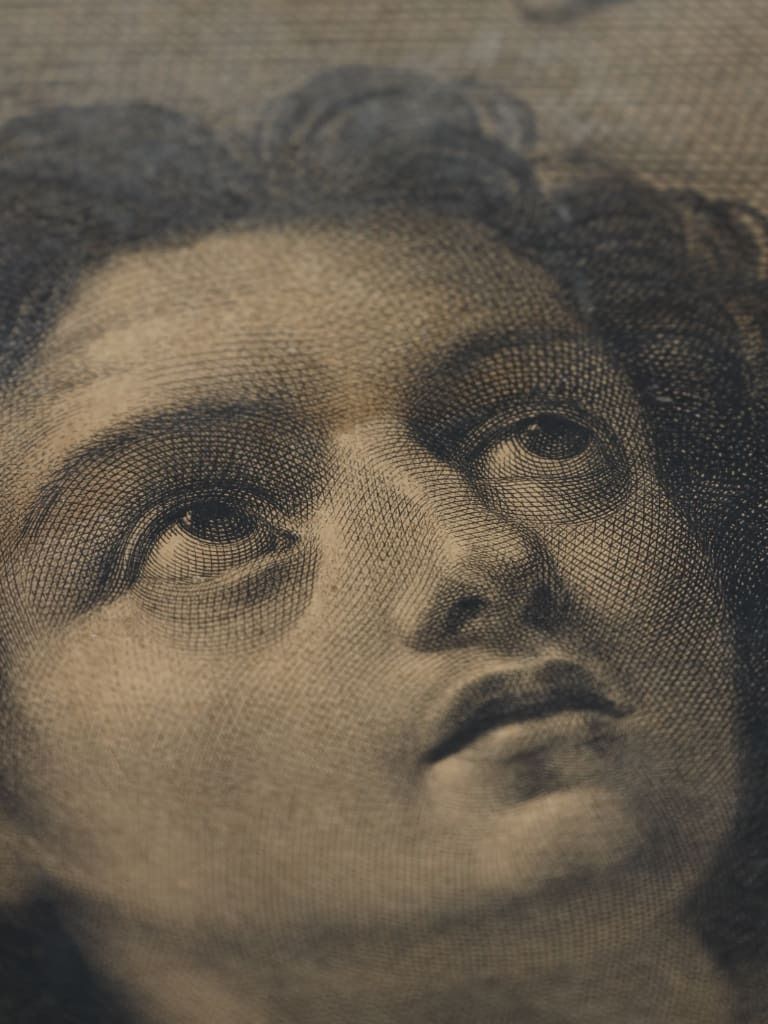 A Rare 17th Century Engraving: Saint Sebastian On "Chain Laid" Paper photo for sale