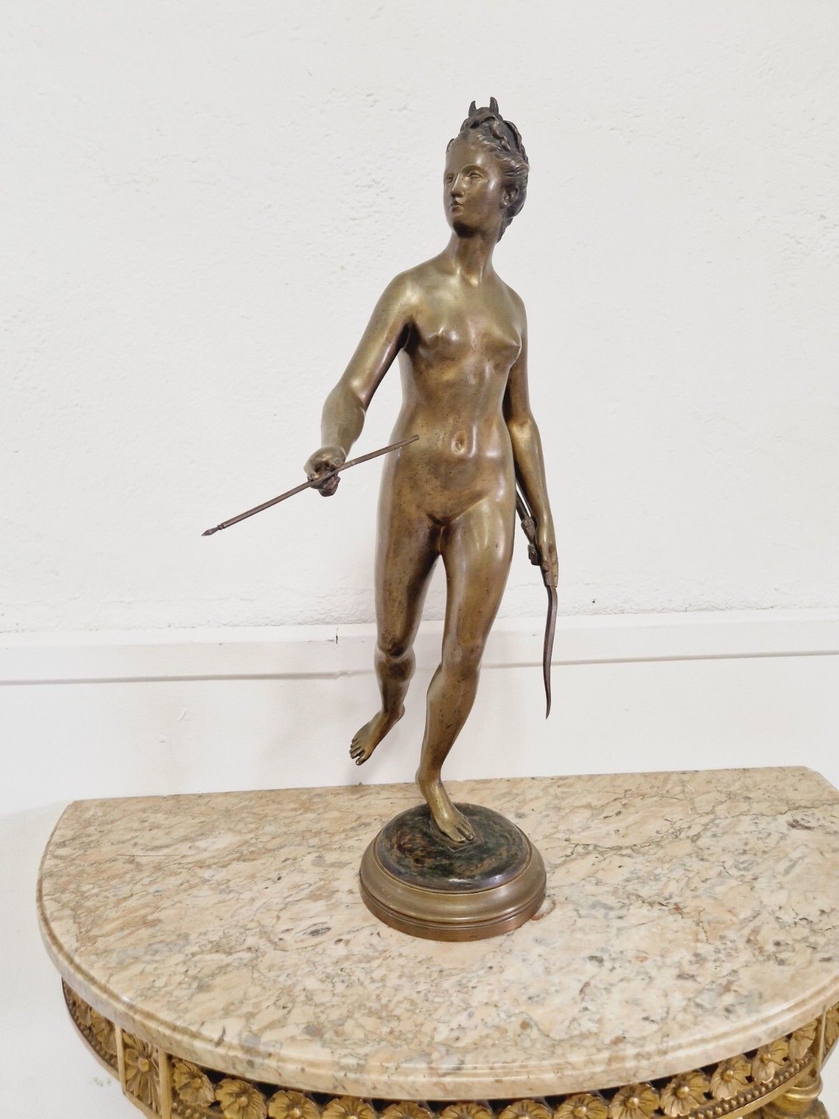 Antique French Bronze Sculpture Of Diane The Huntress 19th Century 60cm photo vinterior