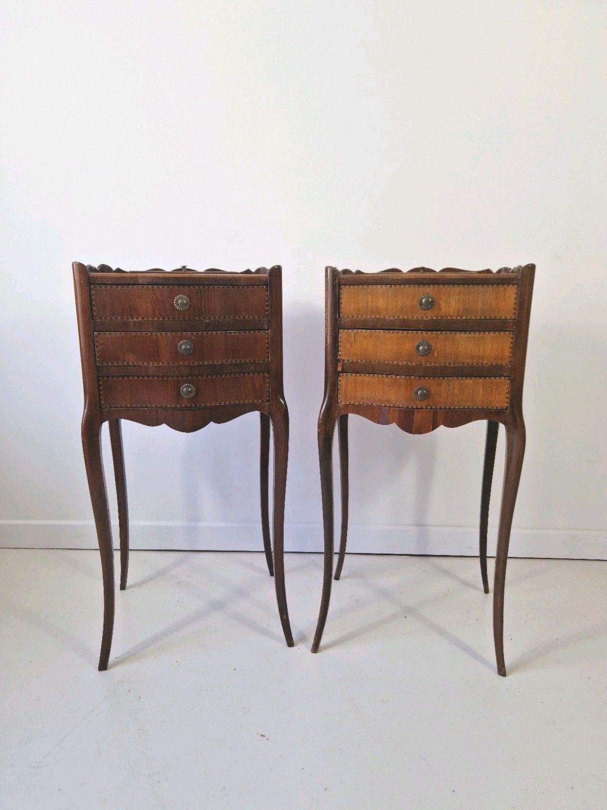 ​Pair Of Antique French Style Inlaid Bedside Vanity Tables Coiffeuses photo furniture