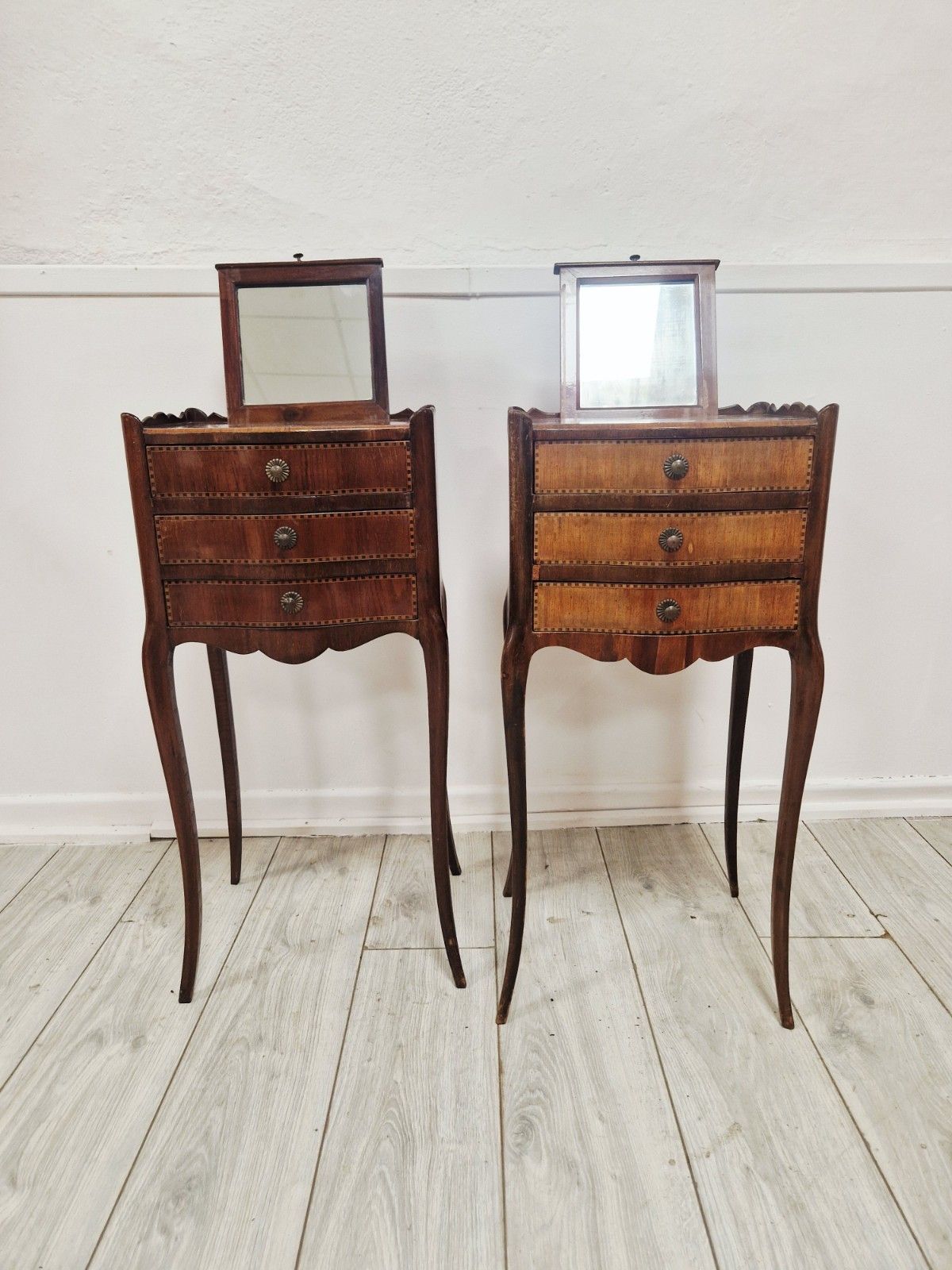 625.0 ​Pair Of Antique French Style Inlaid Bedside Vanity Tables Coiffeuses photo