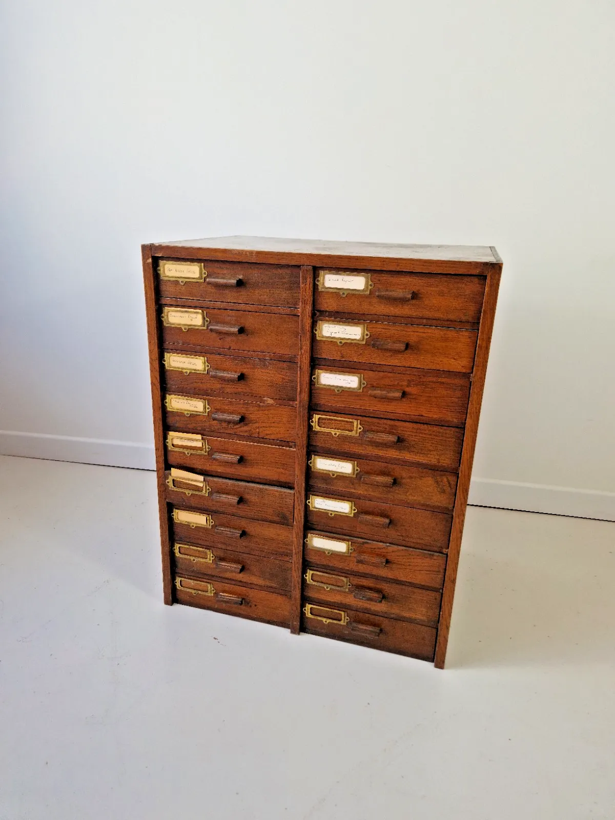 Antique English Mahogany And Oak Drawers Index Cabinet Dresser photo vinterior