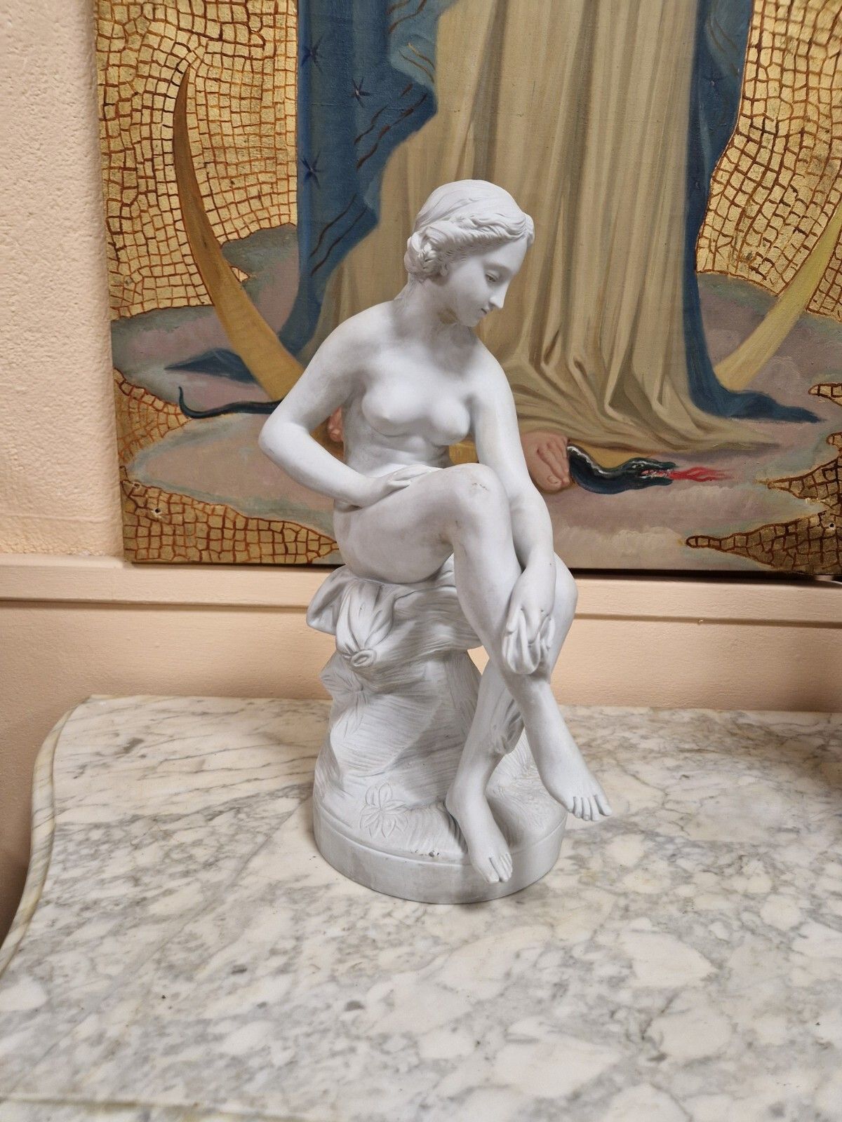 425.0 Antique French Diane Bathing Sculpture In Biscuit Attb Falconet photo