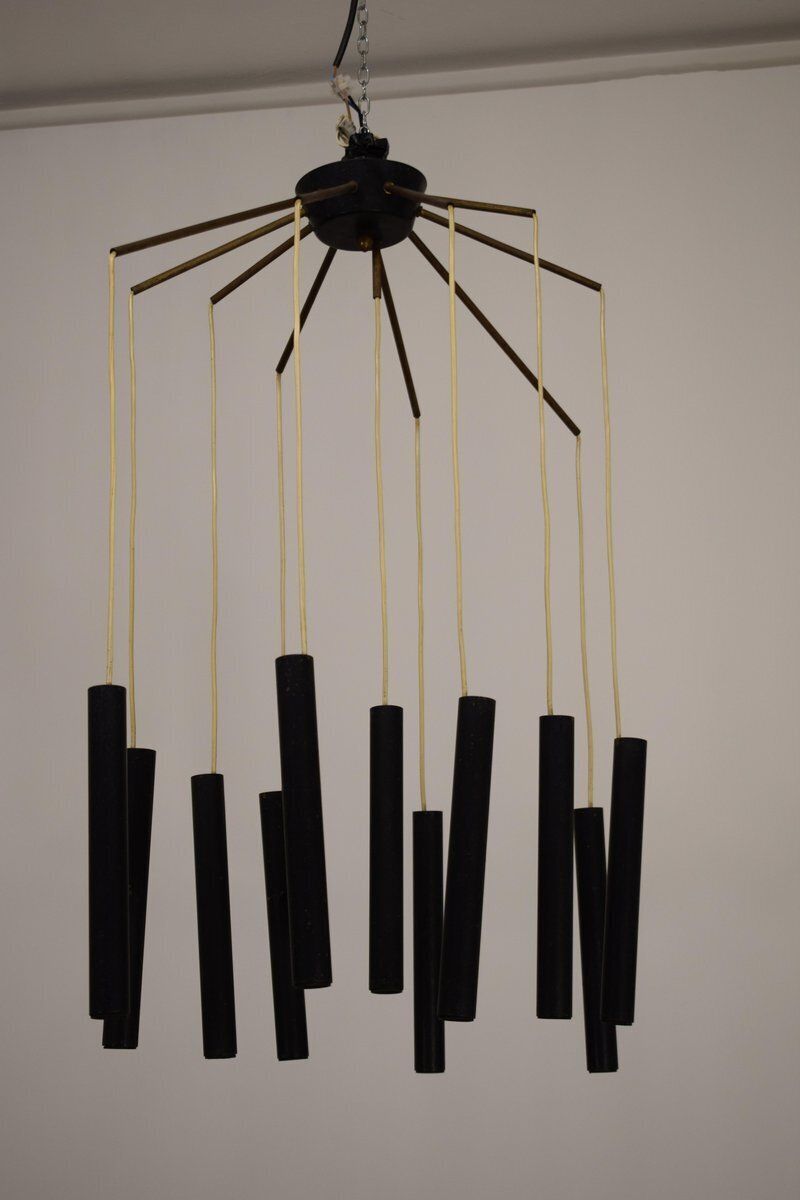 Brass And Metal Chandelier Attributed To Stilnovo, 1950s photo for sale
