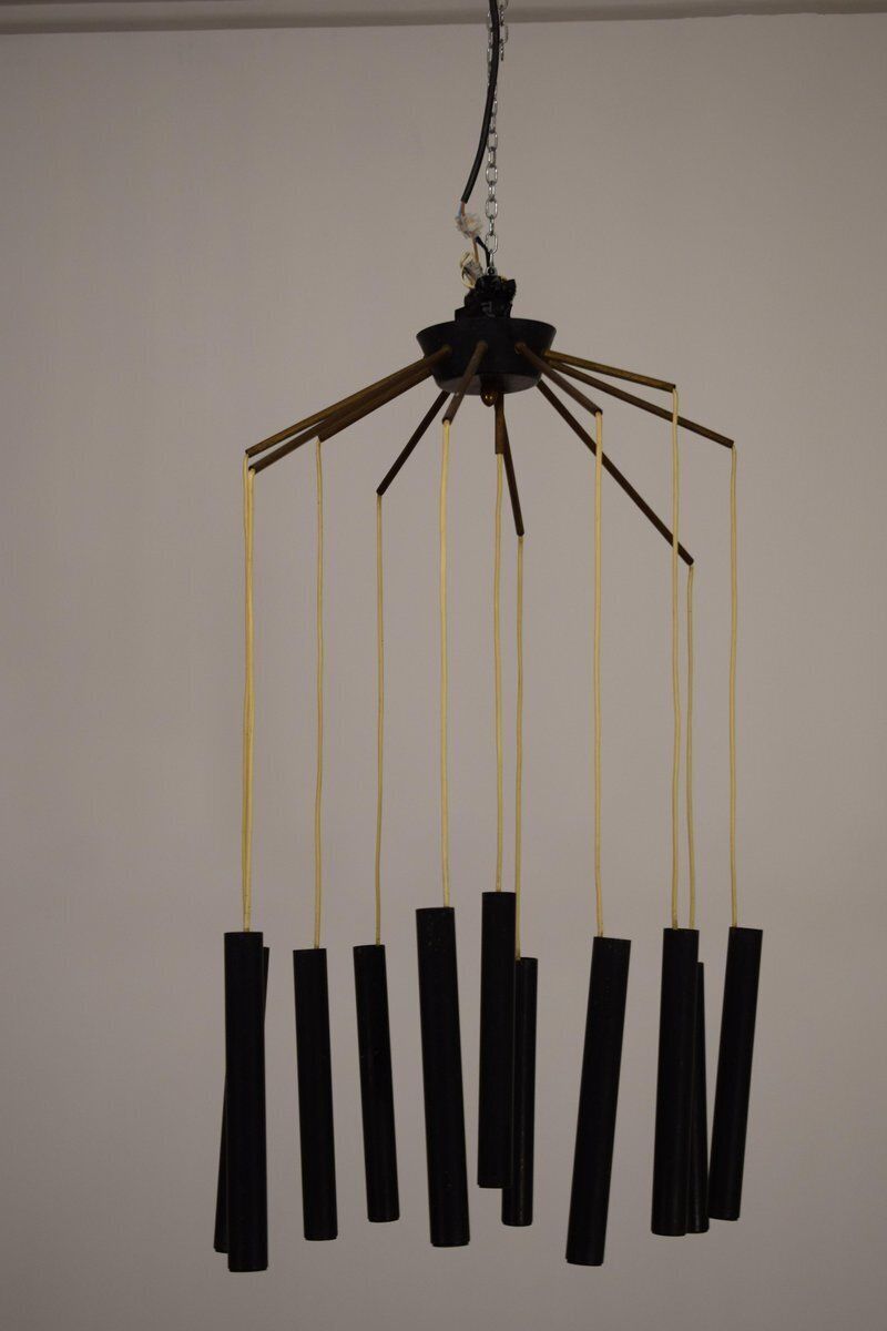 Brass And Metal Chandelier Attributed To Stilnovo, 1950s photo vintage
