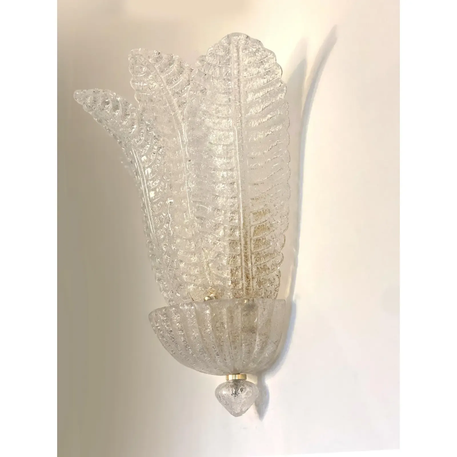 Contemporary Venetian Transparent Graniglia “Leaf” Murano Glass Wall Sconces — Set Of Four photo Lighting