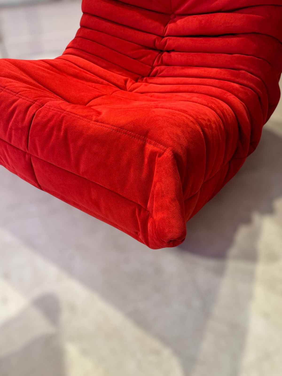 Set Of Red Alcantara Togo Fireside Chair & Ottoman By Michel Ducaroy For Ligne photo furniture