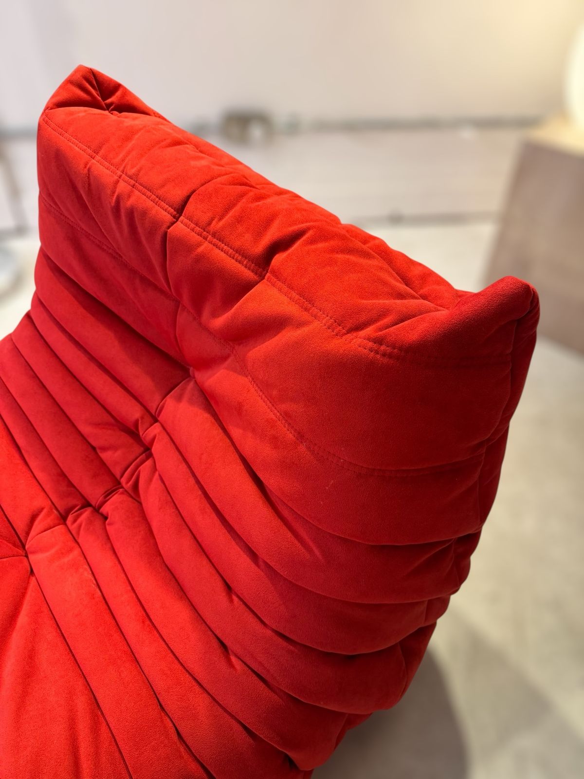 Set Of Red Alcantara Togo Fireside Chair & Ottoman By Michel Ducaroy For Ligne photo for sale