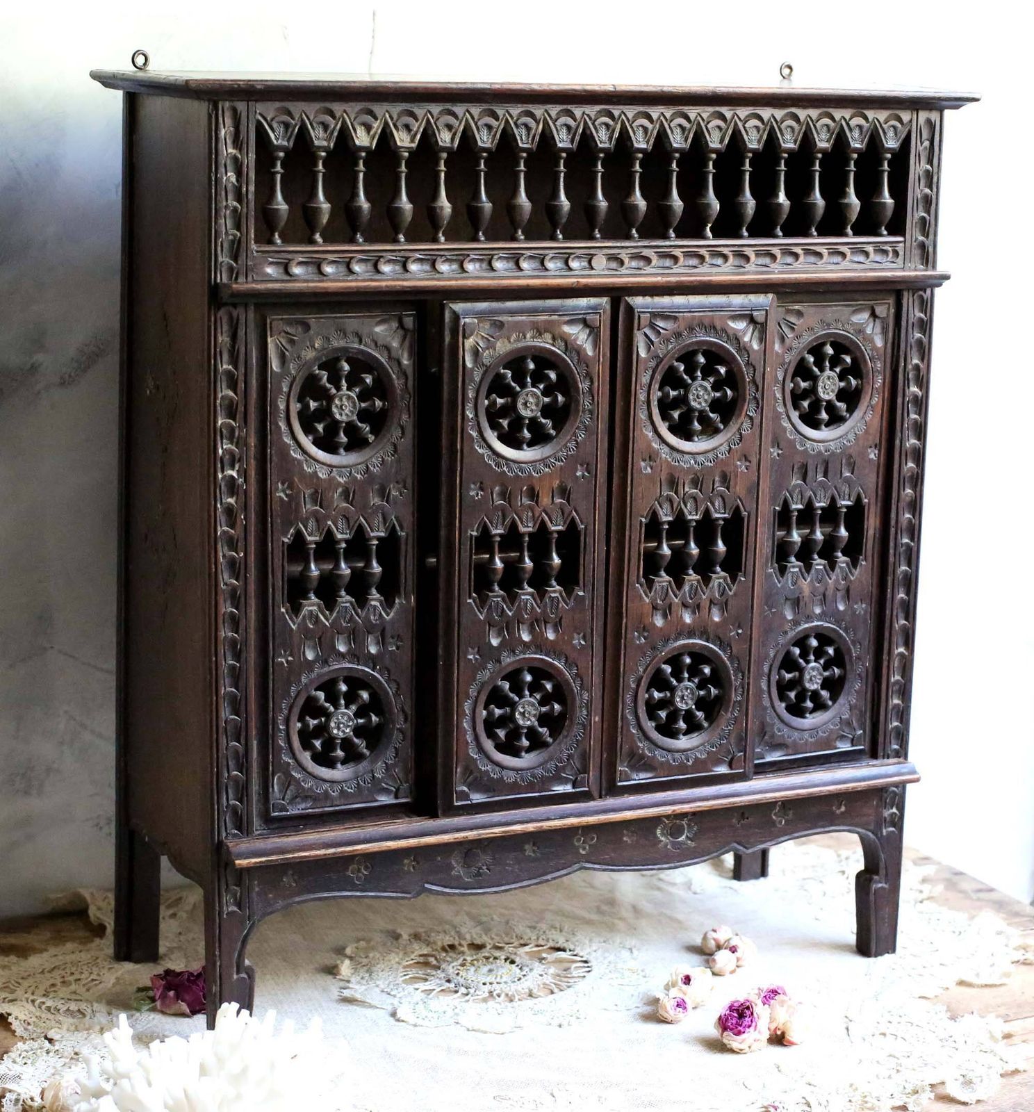 Antique French Panetiere Breton Carved Wooden Bread Storage Box Cheese Safe Pie Keeper Storage Cabinet Larder photo buy
