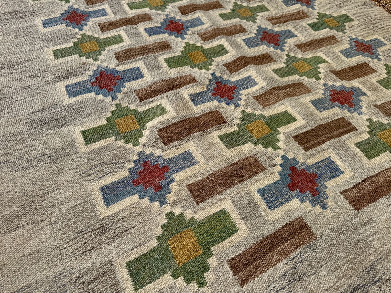 Textiles 1950s Large Swedish Rollakan Flat Weave Rug By Judith Johansson photo