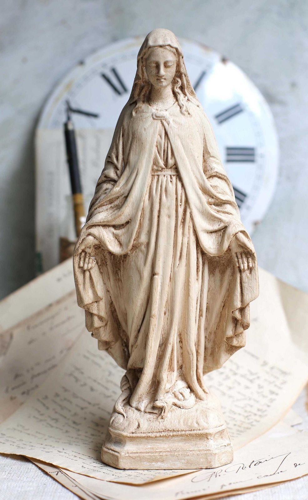 photo furniture Antique French Mary Statue Small Miraculous Virgin Statue Madonna